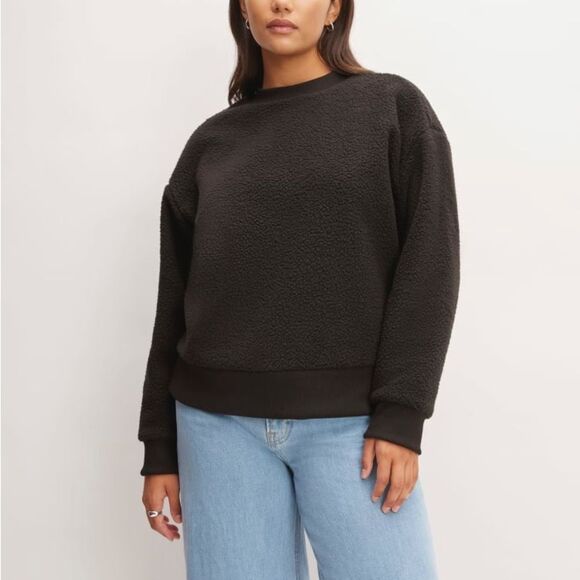Everlane The ReNew Fleece Oversized Crew Black Size Small NWT - Picture 1 of 8
